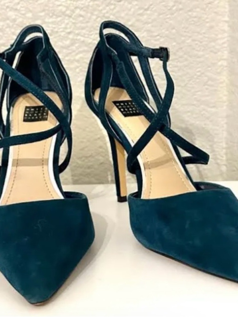 White House Black Market - Women's Teal Suede Pointed-Toe Strappy Heels